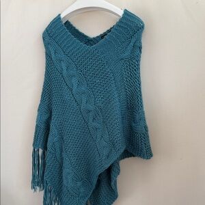 Chic Teal Cable Knit Women's Poncho